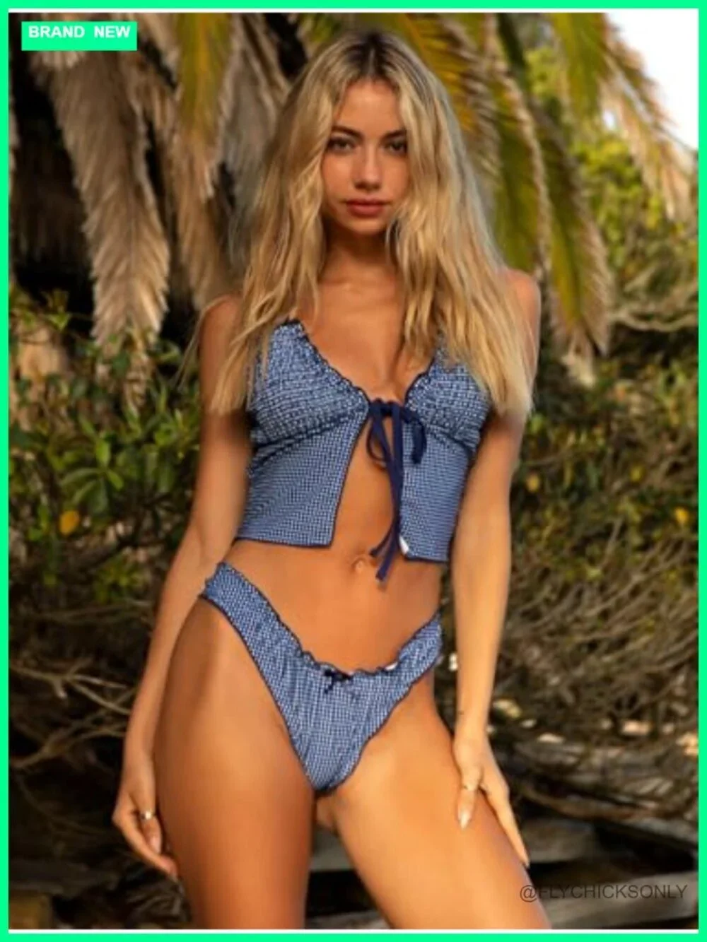 Gingham Bowknot Ruffles Tie Front Tankini Set - Adjustable Straps